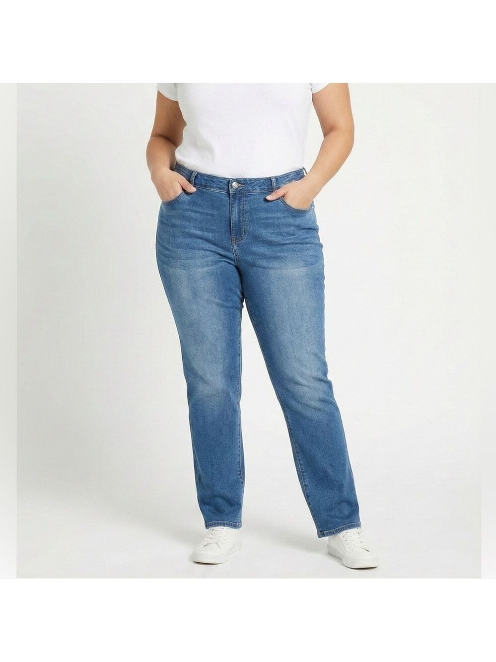 CURVE APPEAL Cotton Blend Stretch Straight Leg High Rise 5 Pocket Jeans US Sz 16